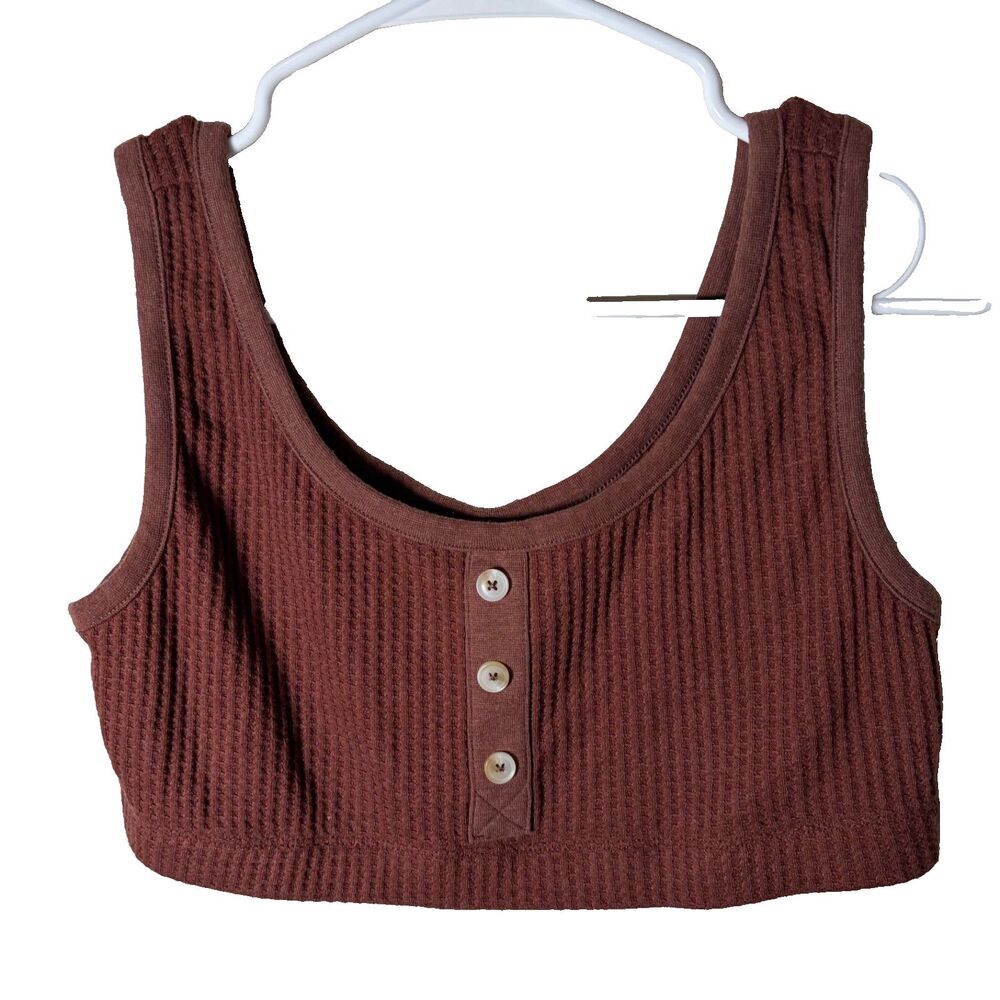 Old Navy Bralette Women's Large Brown Button Front Henley Waffle Thermal